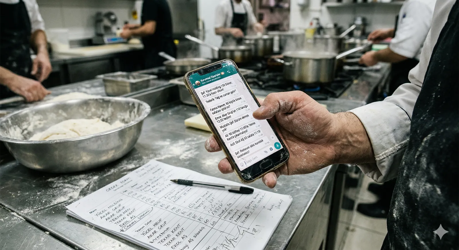 Catering firması WhatsApp kaosu, telefon ve karışık notlar